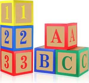 Zhanmai 6 PCS ABC and 123 Balloon Boxes - ABC Alphabet Blocks Colorful Letter Props Boxes for Birthday Cartoon Theme Baby Shower Back to School Party Decorations, 11.8 x 11.8 Inch
