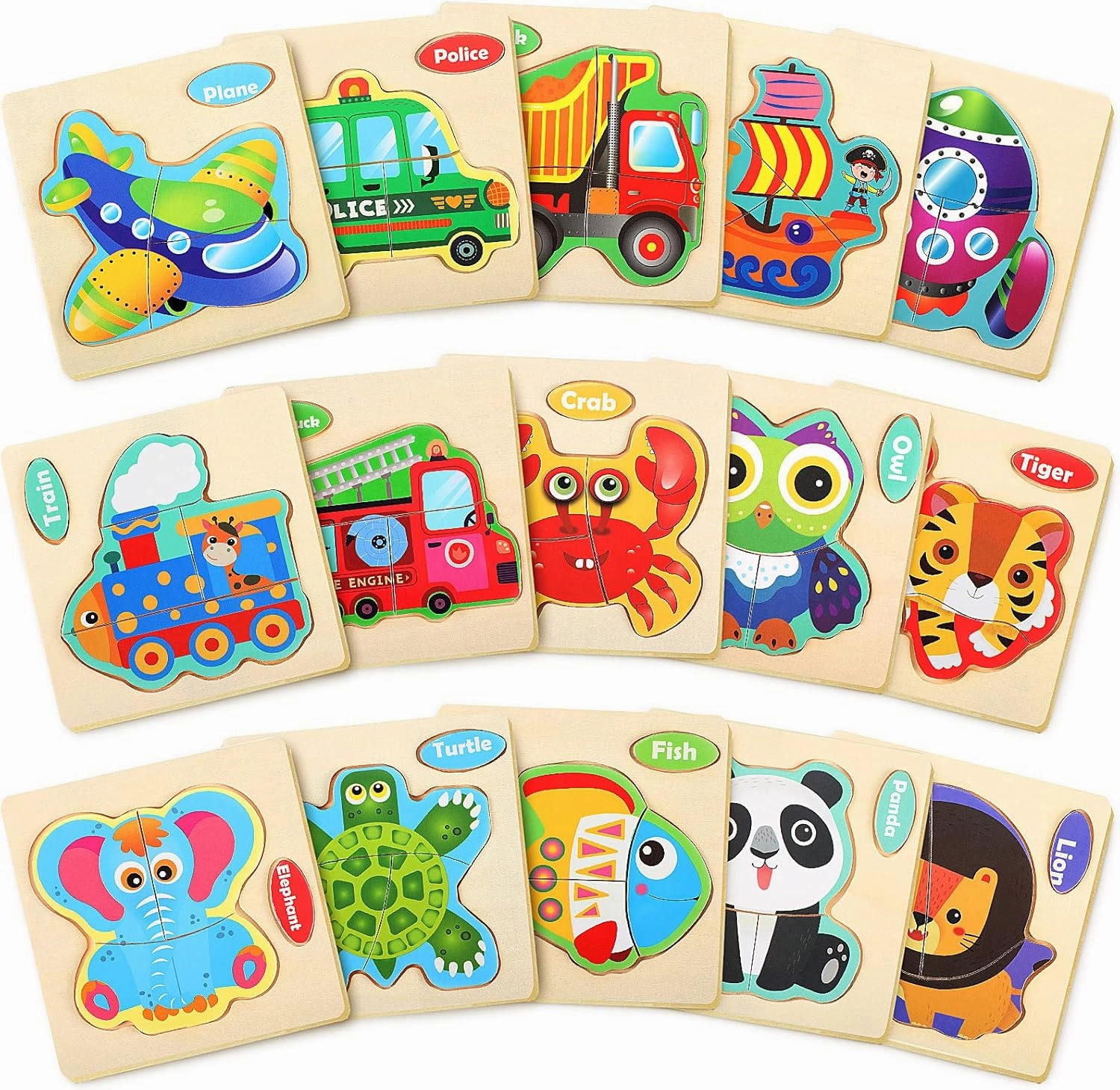 Zhanmai 15 Pack Wooden Puzzles for Toddlers 1 2 3 Years Animal Vehicle Jigsaw Puzzle Educational Puzzles Montessori Learning Jigsaw Toy for Kids Classroom Exchange Gifts