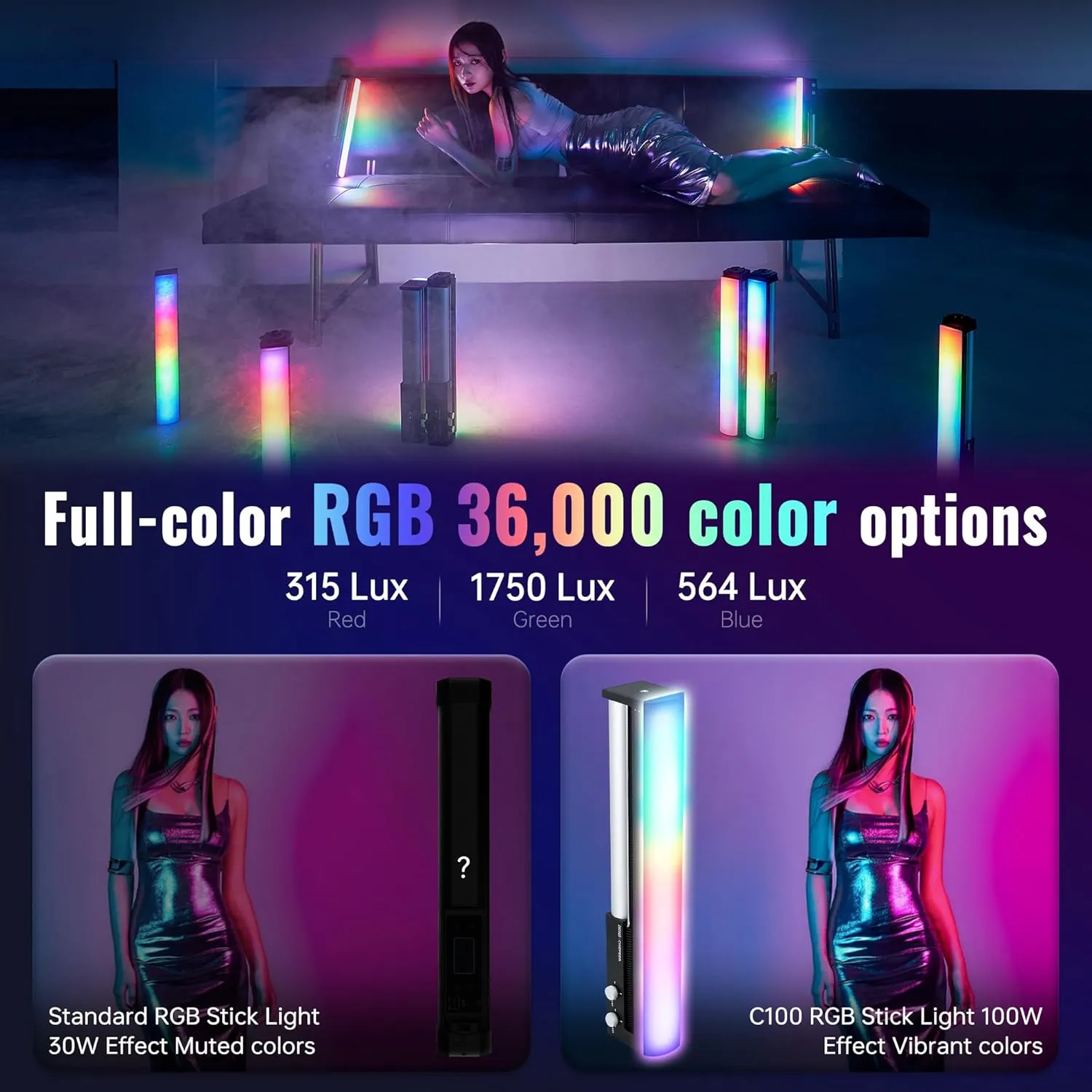 ZHIYUN CINEPEER C100 100W RGB Stick Light [Official] LED APP Control Video Light Wand Handheld 2700K-6500K CRI 95  TLCI 98  Continuous Output Lighting for 6*4500 mAh Photography 14.3" Tube Light COMBO