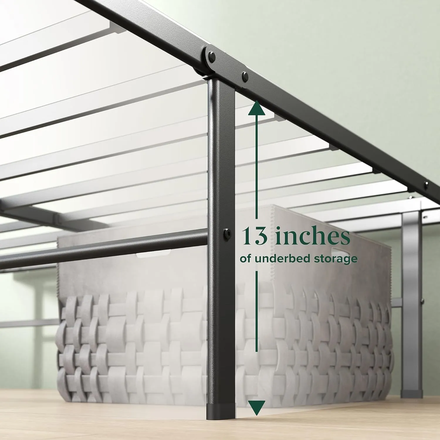 Zinus Rumi 14in Queen Metal Bed Frame, Quick Assembly SmartBase® Mattress Foundation, Heavy Duty Sturdy Steel with No Box Spring Needed, Eco-Friendly Packaging, Black