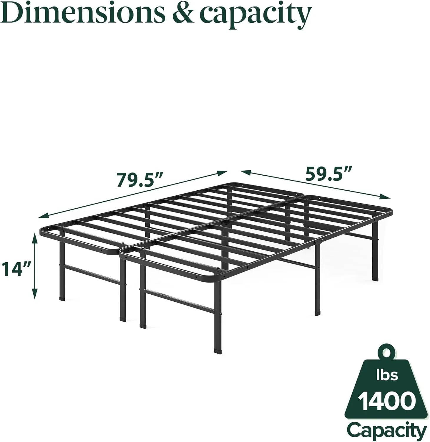 Zinus Rumi 14in Queen Metal Bed Frame, Quick Assembly SmartBase® Mattress Foundation, Heavy Duty Sturdy Steel with No Box Spring Needed, Eco-Friendly Packaging, Black