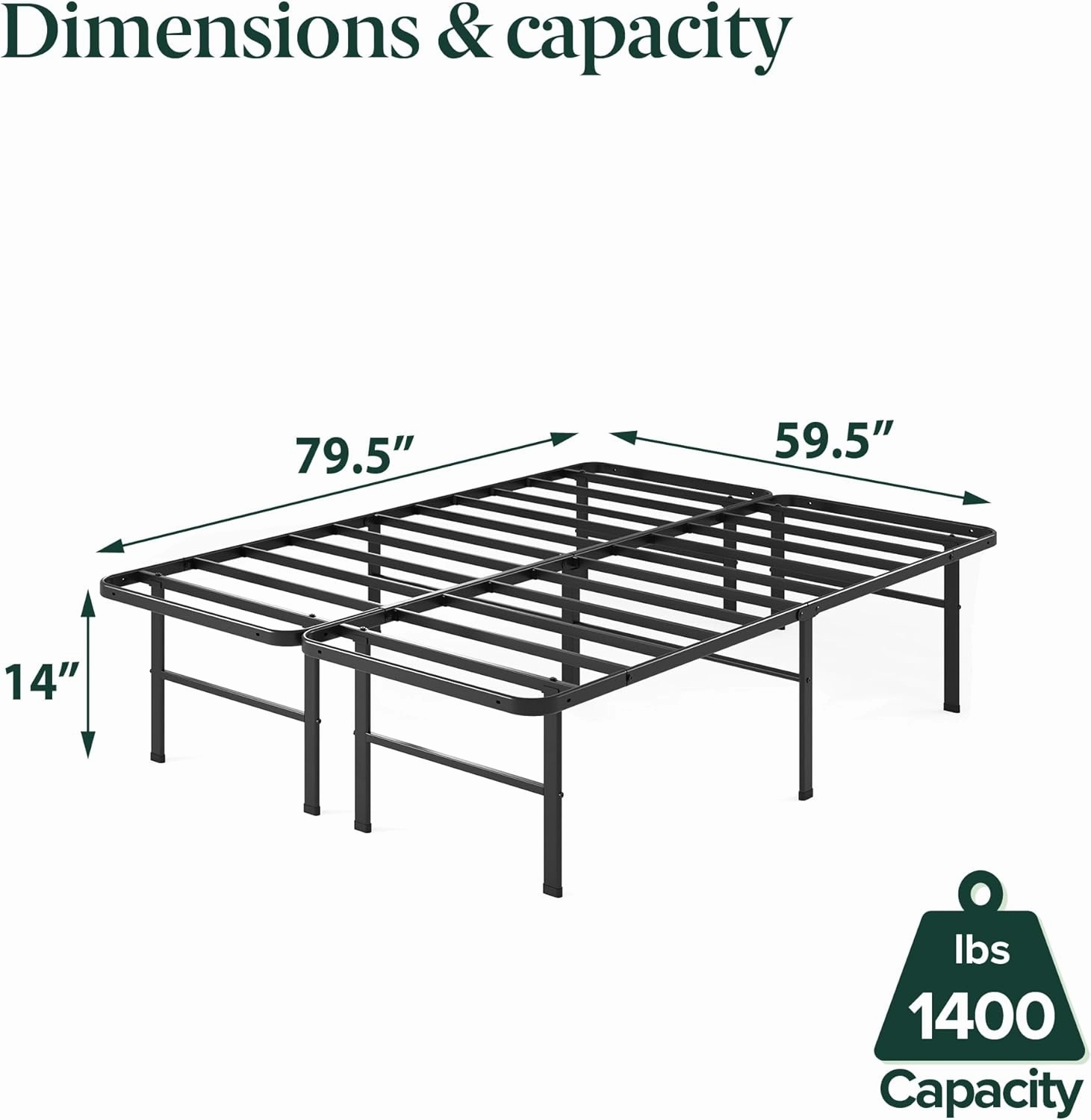 Zinus Rumi 14in Queen Metal Bed Frame, Quick Assembly SmartBase® Mattress Foundation, Heavy Duty Sturdy Steel with No Box Spring Needed, Eco-Friendly Packaging, Black