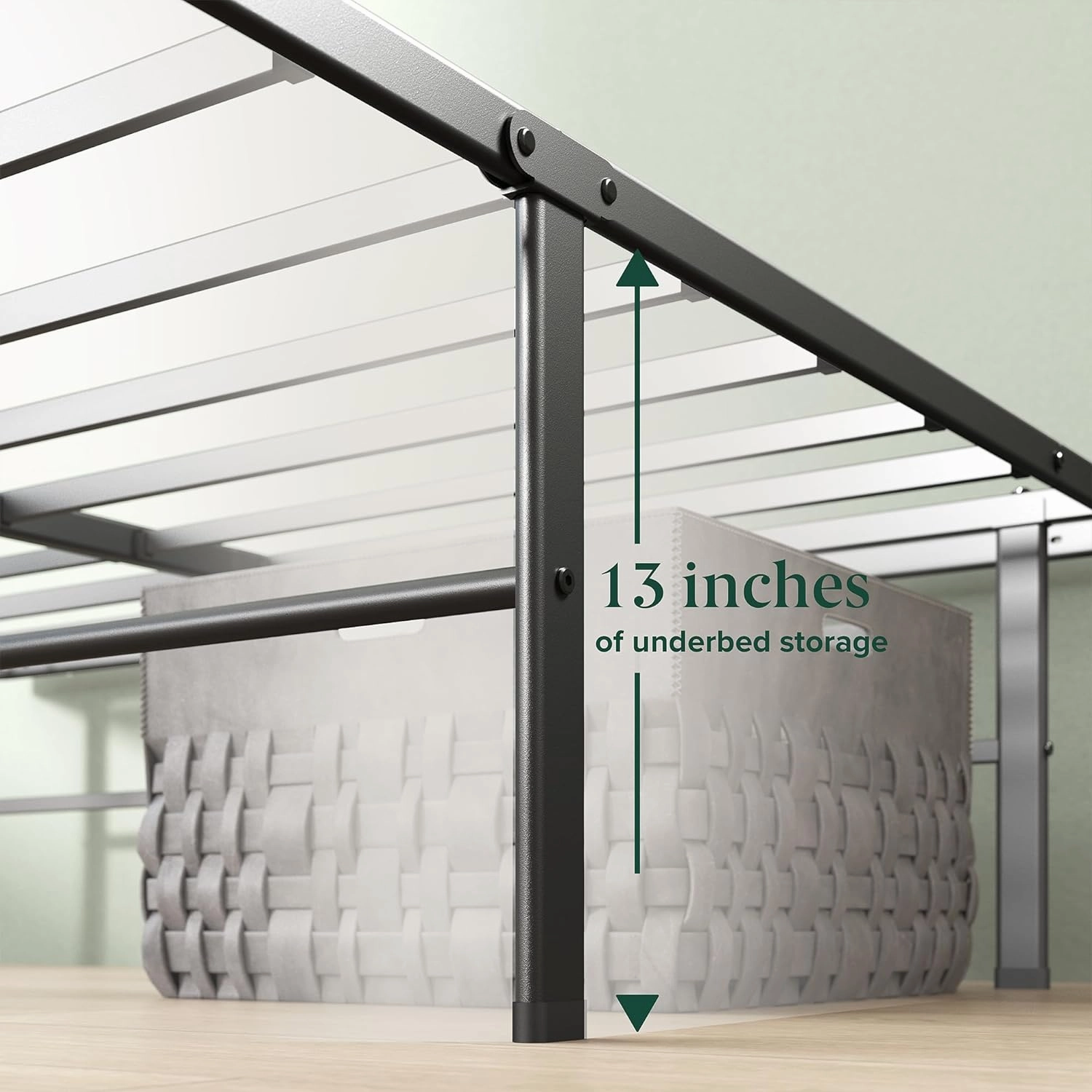 Zinus Rumi 14in Queen Metal Bed Frame, Quick Assembly SmartBase® Mattress Foundation, Heavy Duty Sturdy Steel with No Box Spring Needed, Eco-Friendly Packaging, Black