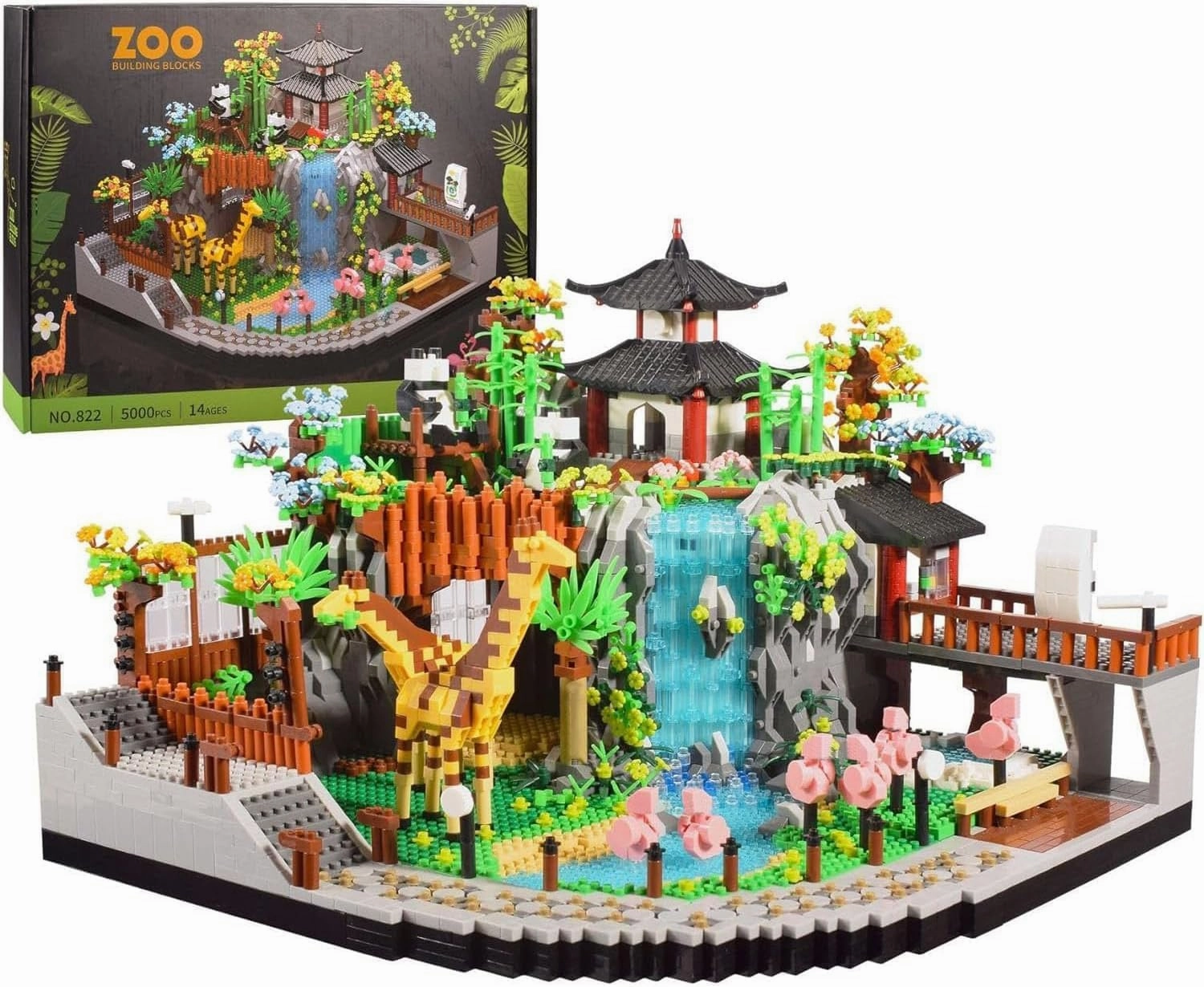 Zoo Building Model Set, 5000 Pcs Desert Zoo Micro Building Toys, Creative Zoological Park Model Set, Micro Particle Modular Building House, Gift for Adult and Kids (823)