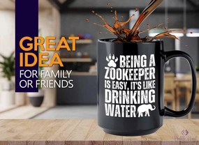 Zookeeper Coffee Mug 15oz Black - Drinking Water - Zoologist Zoological Monkey Explorer Zoology Park Jungle Reptile Zoo Crew Worker