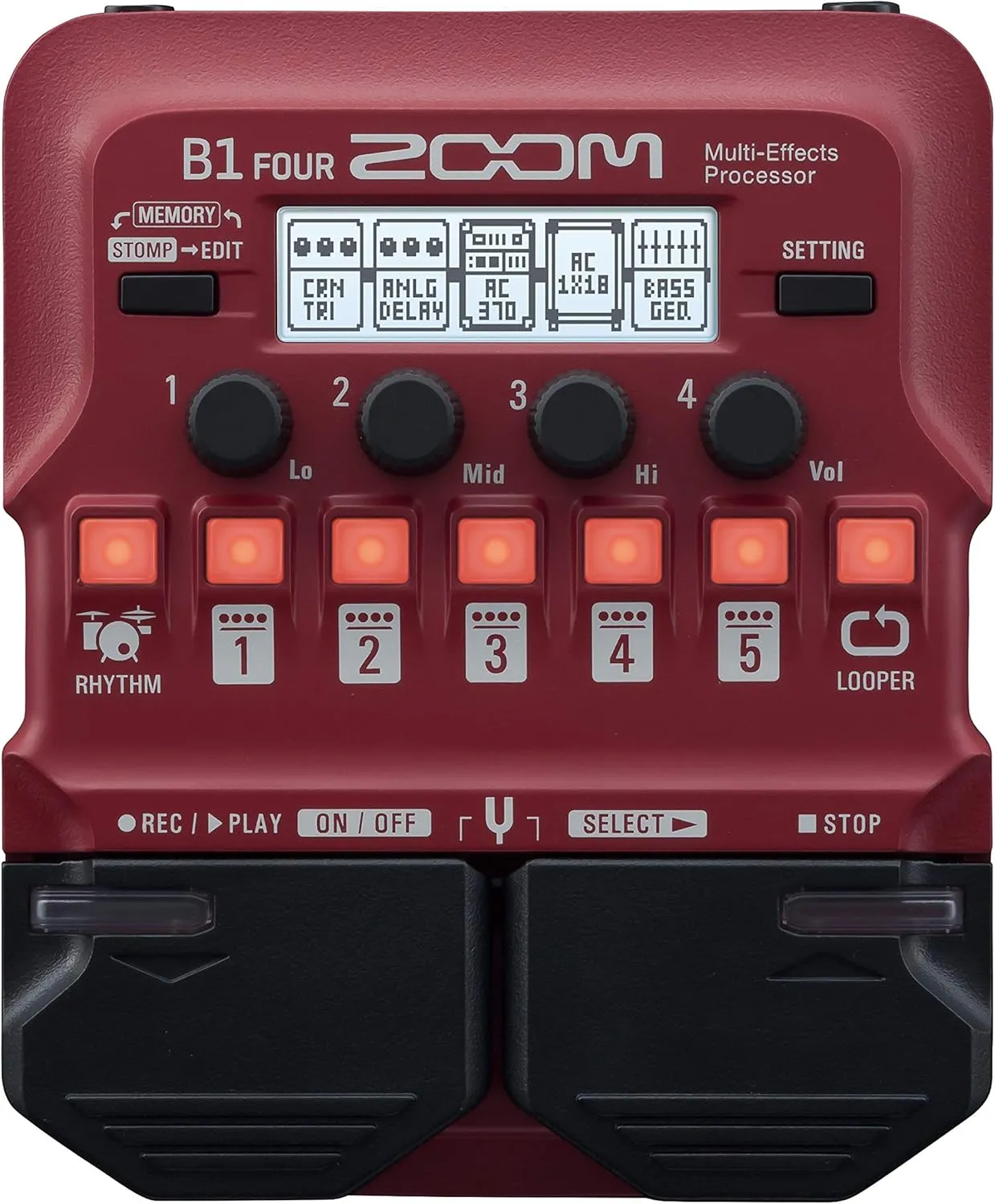 Zoom B1 FOUR Bass Multi-Effects Processor Pedal, With 60  Built-in effects, Amp Modeling, Looper & AD-16 AC Adapter, 9V AC Power Adapter Designed for Use with Zoom Guitar, Bass