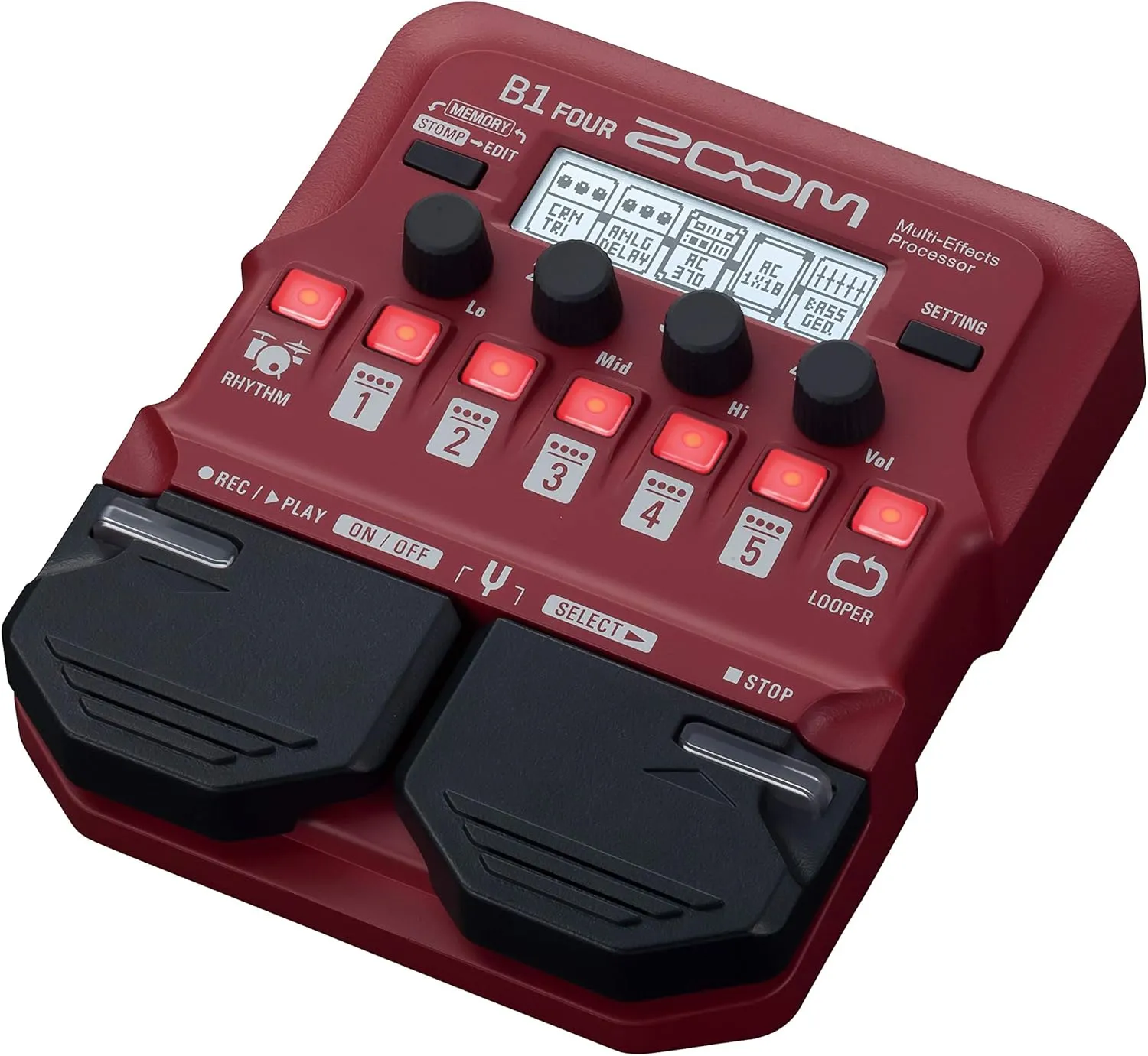 Zoom B1 FOUR Bass Multi-Effects Processor Pedal, With 60  Built-in effects, Amp Modeling, Looper & AD-16 AC Adapter, 9V AC Power Adapter Designed for Use with Zoom Guitar, Bass