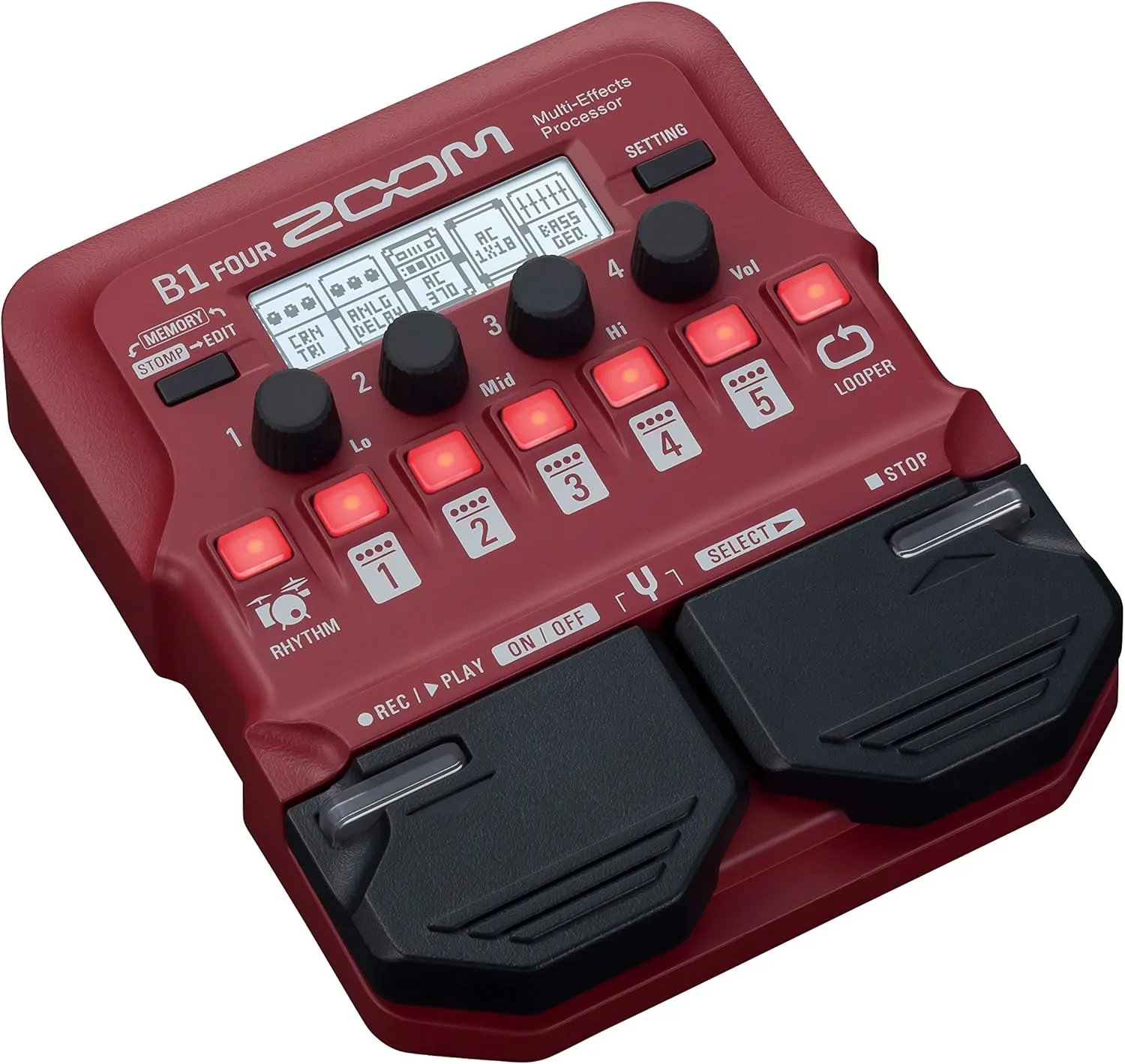 Zoom B1 FOUR Bass Multi-Effects Processor Pedal, With 60  Built-in effects, Amp Modeling, Looper & AD-16 AC Adapter, 9V AC Power Adapter Designed for Use with Zoom Guitar, Bass