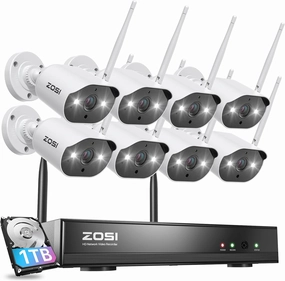 ZOSI 8CH 2K Wi-Fi 6 Security Camera System,8x 3MP Plug-in WiFi Outdoor Cameras,Spotlight Color Night Vision,AI Person Detection,2 Way Audio,8MP 4K 8Channel NVR with 1TB Hard Drive for 24/7 Recording