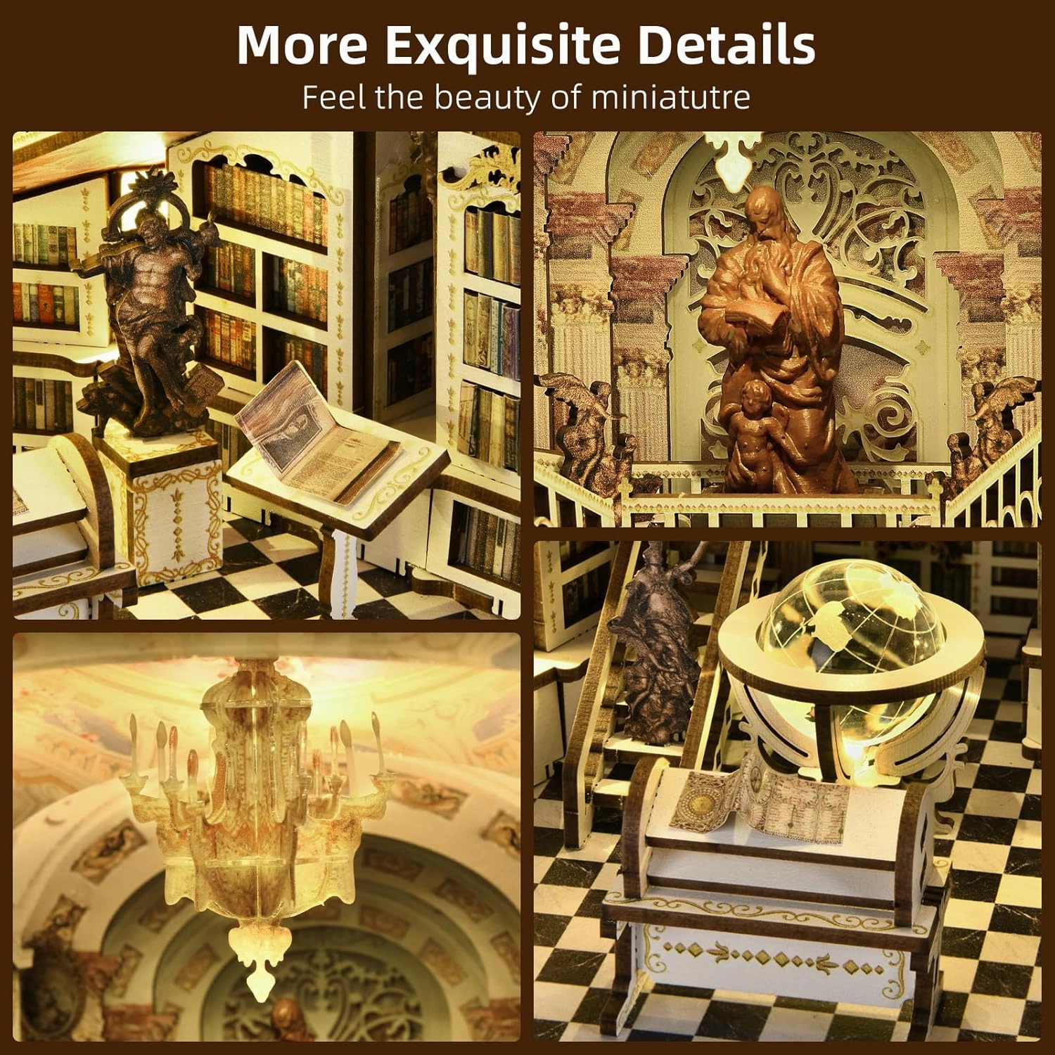 𝐂𝐂𝐂𝐃𝐅 DIY Book Nook Kit, DIY Miniature Dollhouse Booknook Kit, 3D Wooden Puzzle Bookend Bookshelf Insert Decor with LED Light for Adults (Library of Gods Max)