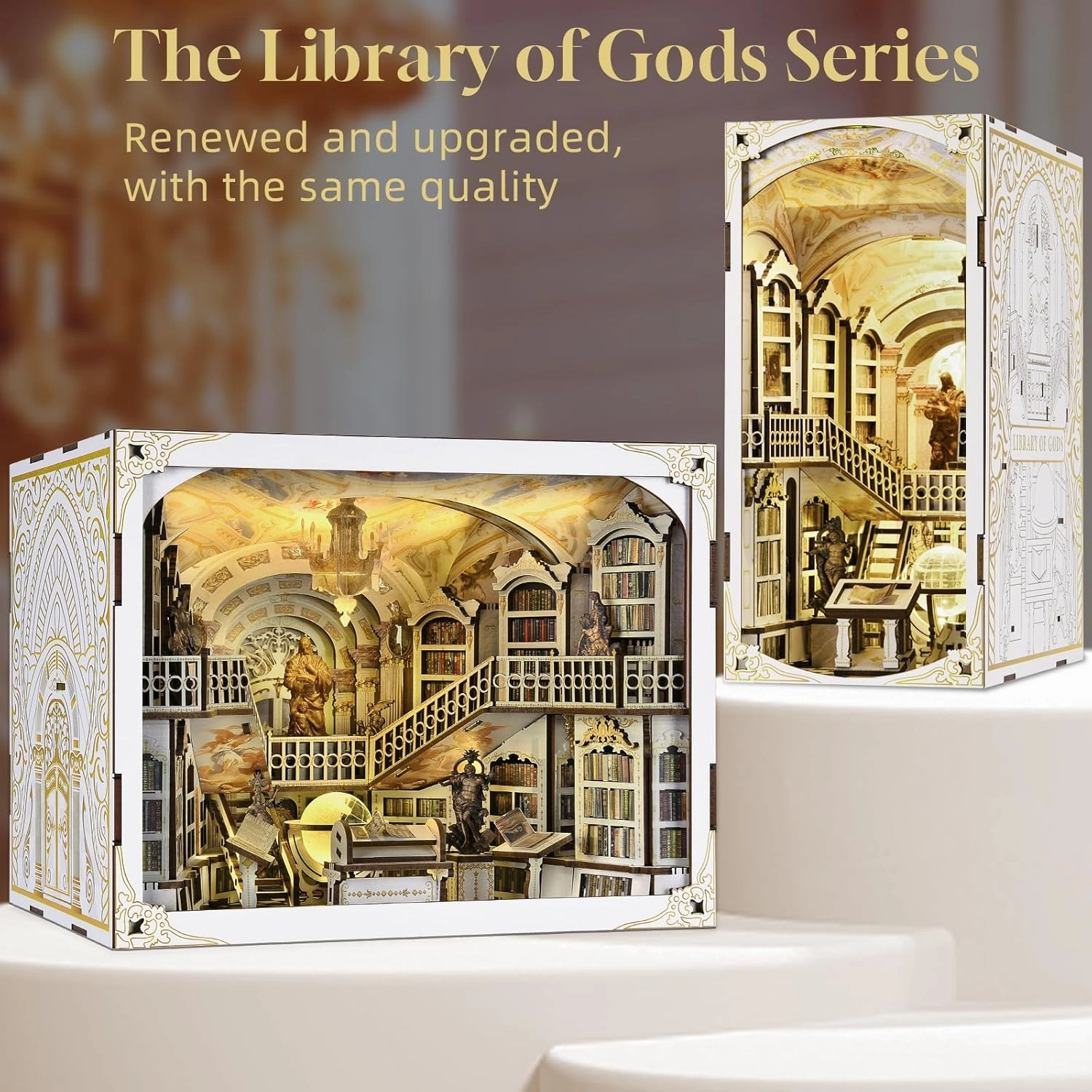 𝐂𝐂𝐂𝐃𝐅 DIY Book Nook Kit, DIY Miniature Dollhouse Booknook Kit, 3D Wooden Puzzle Bookend Bookshelf Insert Decor with LED Light for Adults (Library of Gods Max)