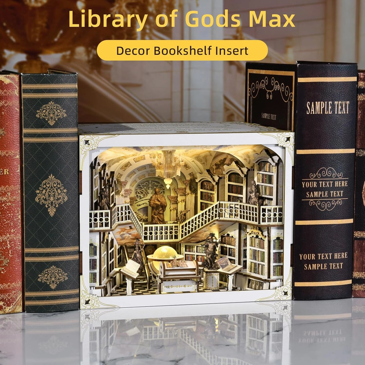 𝐂𝐂𝐂𝐃𝐅 DIY Book Nook Kit, DIY Miniature Dollhouse Booknook Kit, 3D Wooden Puzzle Bookend Bookshelf Insert Decor with LED Light for Adults (Library of Gods Max)