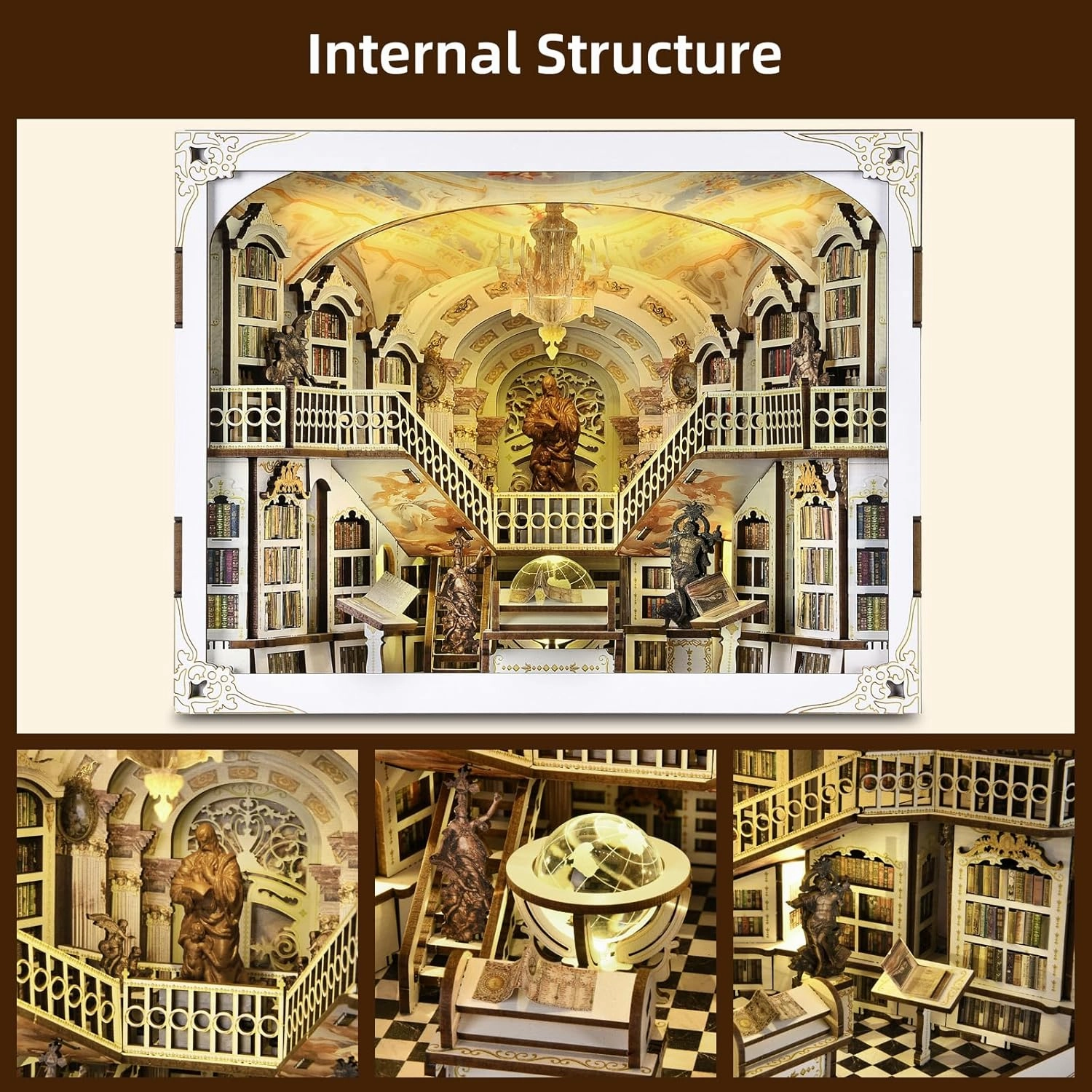 𝐂𝐂𝐂𝐃𝐅 DIY Book Nook Kit, DIY Miniature Dollhouse Booknook Kit, 3D Wooden Puzzle Bookend Bookshelf Insert Decor with LED Light for Adults (Library of Gods Max)