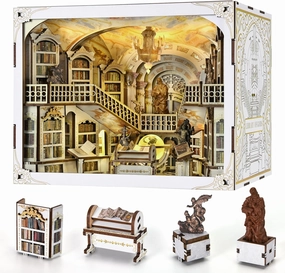 𝐂𝐂𝐂𝐃𝐅 DIY Book Nook Kit, DIY Miniature Dollhouse Booknook Kit, 3D Wooden Puzzle Bookend Bookshelf Insert Decor with LED Light for Adults (Library of Gods Max)
